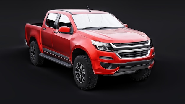 Rode pick-up auto op een zwarte achtergrond 3D-rendering