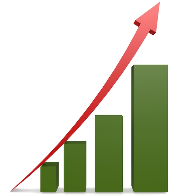 Foto rode pijl en groen staafdiagram