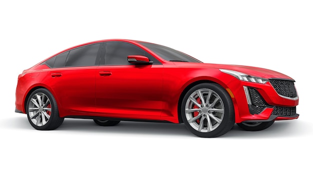 Rode premium business sedan in een sportconfiguratie op een witte achtergrond 3D-rendering
