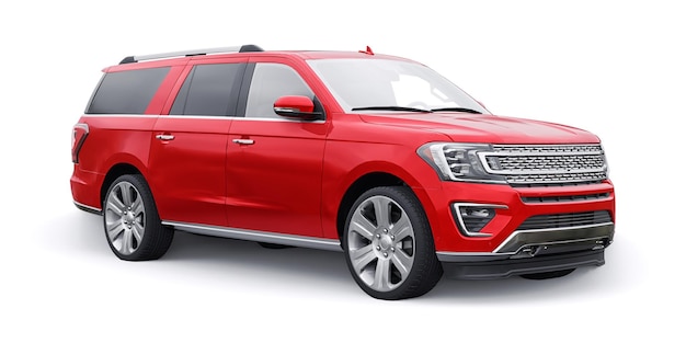 Rode premium familie suv geïsoleerd op een witte achtergrond. 3d-rendering