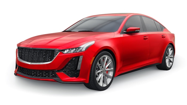 Rode premium zakelijke sedan auto in een sportconfiguratie op een witte achtergrond 3D-rendering