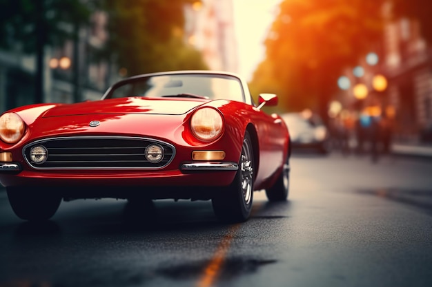 Foto rode retro auto op een stadsstraat