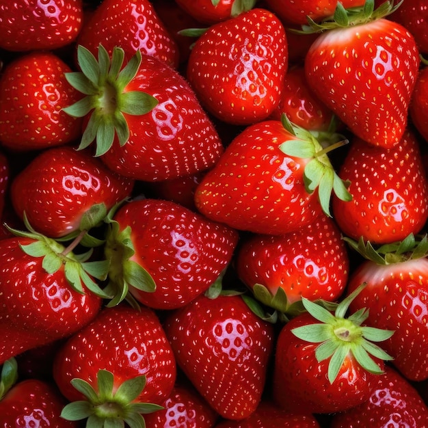 Rode rijpe aardbeien achtergrond Close-up bovenaanzicht Generatieve AI