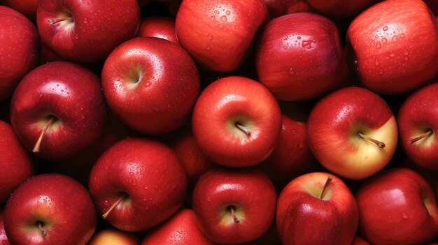 Rode rijpe appelsclose-up met waterdruppeltjes Natuurlijke achtergrond