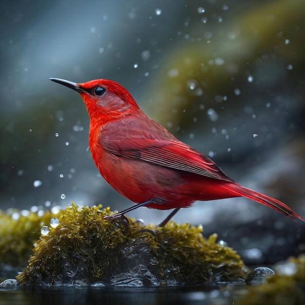 rode riviervogel met een gelukkig gezicht op de top van een koude berg ai generatief