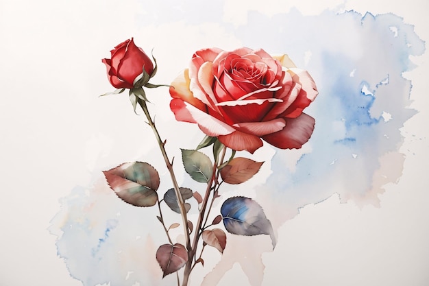 Rode roos bloem achtergrond aquarel botanische illustratie lente seizoen