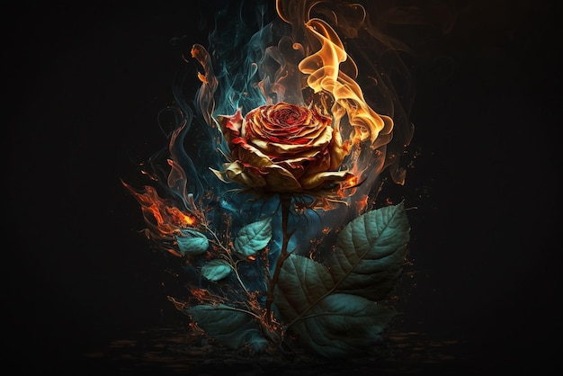 rode roos in vlammen