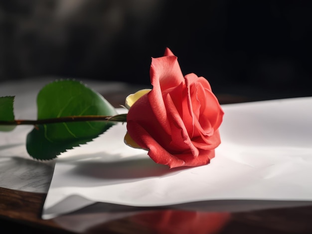 Rode roos met een wit papier erop generatieve ai