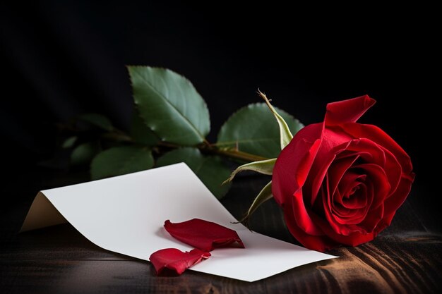 Rode roos met witte kaart