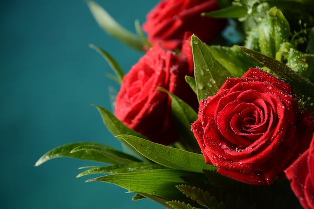 Rode rozen boeket voor Valentijnsdag. Liefdesthema. Detailopname