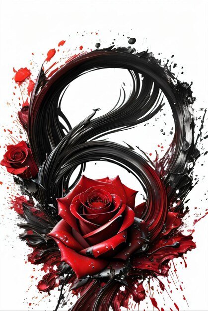 Foto rode rozen met zwart en rood inkt spatter effect