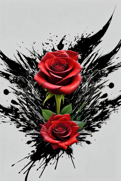 rode rozen met zwart en rood inkt spatter effect