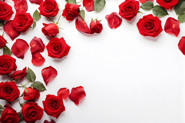 Rode rozen op een witte achtergrond voor kopie ruimte tekst Webbanner Valentijnsdag concept