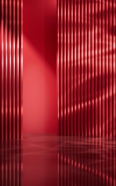 Rode scène binnenshuis met lichteffect 3D-rendering