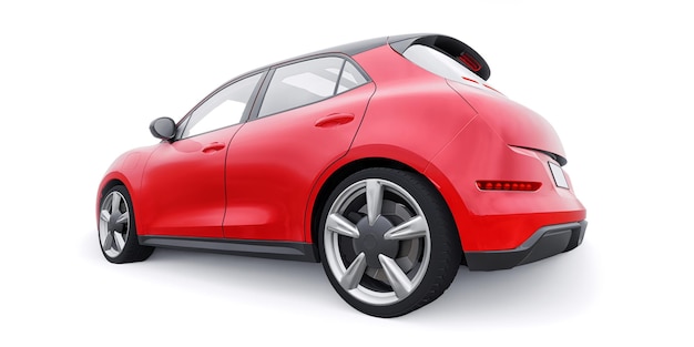 Rode schattige kleine elektrische hatchback auto 3D illustratie