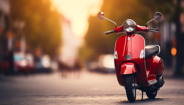 Rode scooter in de Europese straat