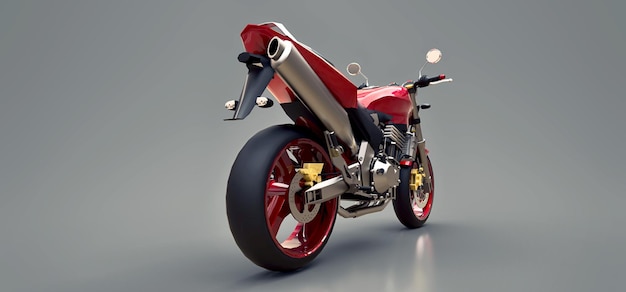 Rode stedelijke sport tweezitter motorfiets op een grijze achtergrond 3d illustratie