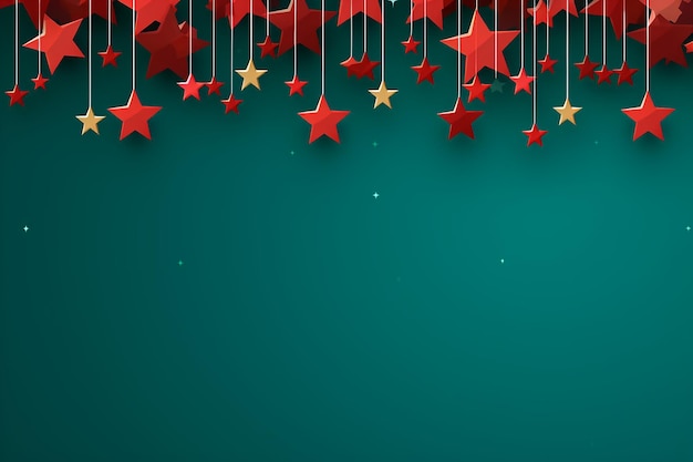 Rode sterren op lege groene achtergrond Kerst wallpaper