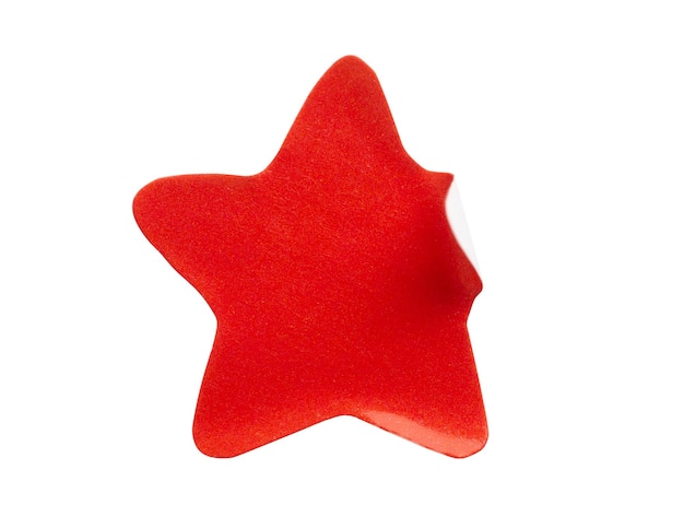 Rode stervorm papieren sticker label geïsoleerd op een witte achtergrond