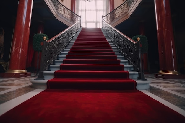 Rode tapijt en ceremoniële VIP trap VIP luxe ingang AI