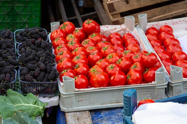 Rode tomaten achtergrond Groep tomatenxA