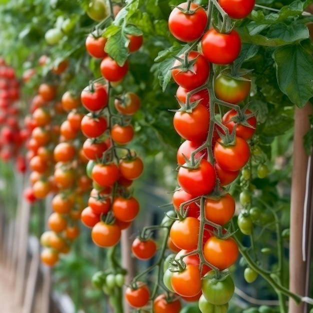 Rode tomaten in tuin Illustratie AI GenerativexA