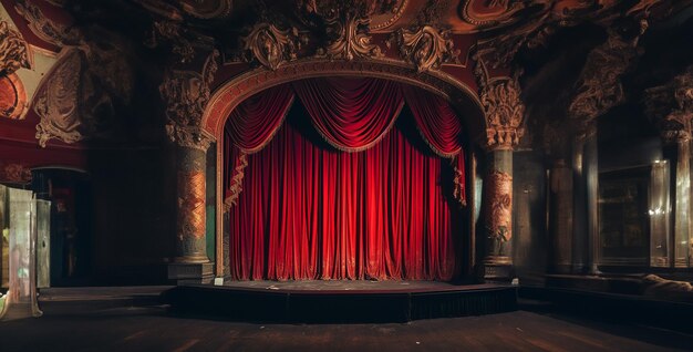 rode toneel gordijnen fotografie van een oud theater Stage met een gesloten rode