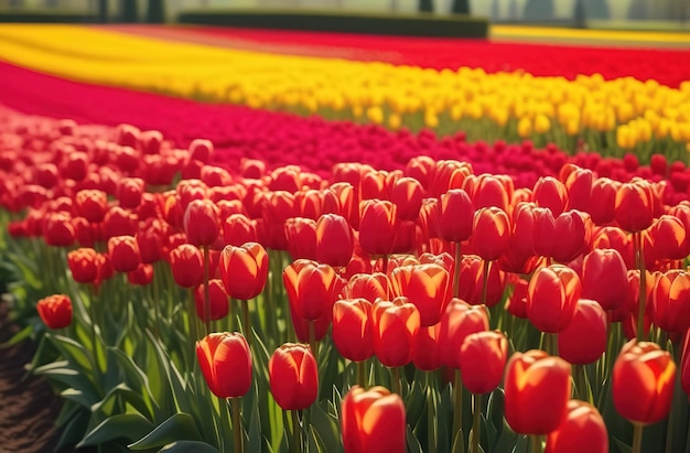 Rode tulpen bloeien bloemen veld zonnige dag gark boerderij tuin holland platteland landschap horizon
