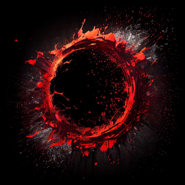 Rode verf cirkel splash geïsoleerd op zwarte achtergrond