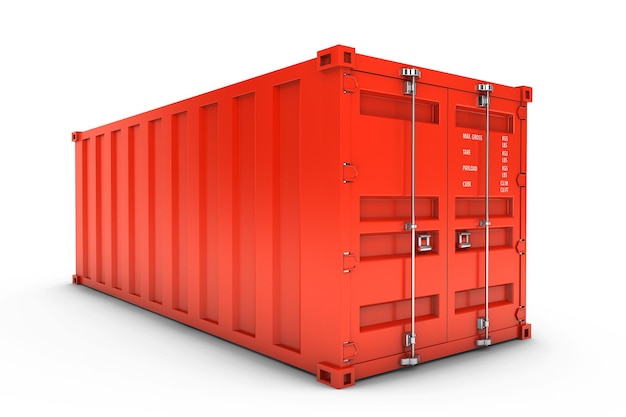 Rode verschepende container op een witte achtergrond. 3D-rendering