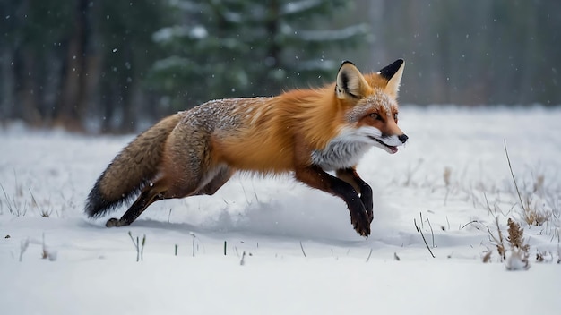 Rode vos die in het winterwoud loopt Wildlife scene uit de wilde natuur winterfotografie