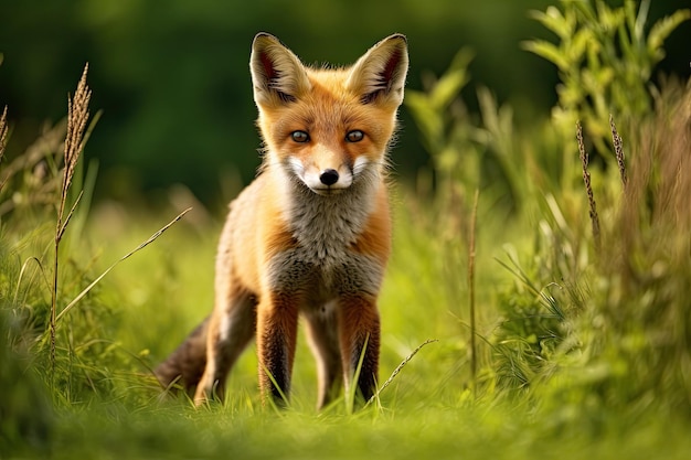 Rode vos Vulpes vulpes in het gras Rode vossen staan in verschillende posities op een witte achtergrond zijbeeld AI gegenereerd