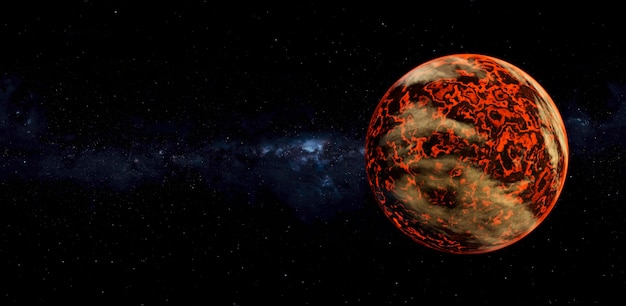 Rode vurige planeet met lava en vulkanen in de sterrenhemel Elementen van deze afbeelding geleverd door NASA