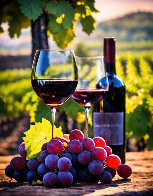 Rode wijn met druiven op een donkere achtergrond Selectieve focus ai generatieve