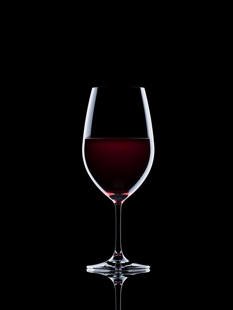 Foto rode wijnglazen die op zwarte achtergrond worden geïsoleerd. 3d rendering illustratie.