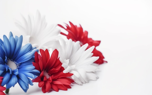 Rode witte en blauwe bloemen op een witte achtergrond USA kleuren bloemen banner Frankrijk Noorwegen banner