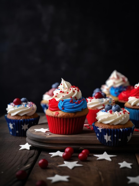 Rode, witte en blauwe cupcakes met de sterren aan de zijkant