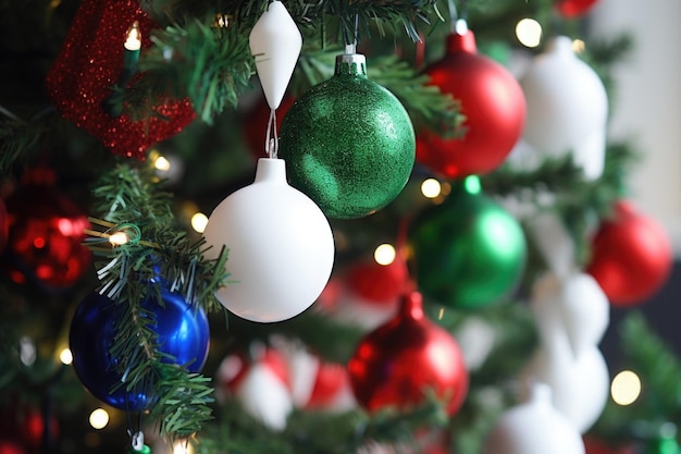 Rode witte en groene ornamenten op een feestelijke boom