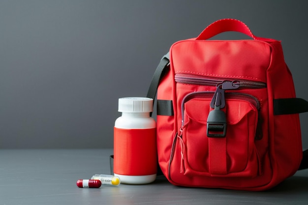 Rode zak met medische apparatuur en medicijnen voor spoedeisende behandeling