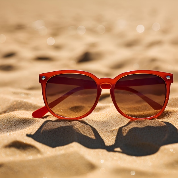Rode zonnebril op zand