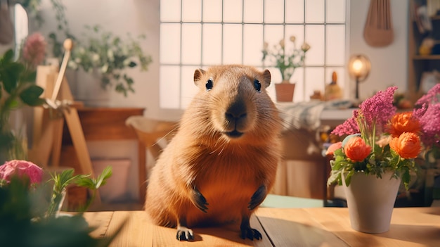 写真 テーブルの上のネズミ