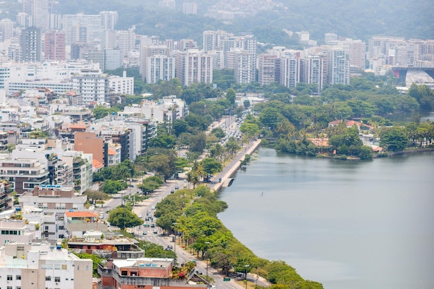 Rodrigo de freitas lagoon seen from the top of cantagalo hill in Rio de Janeiro Brazil