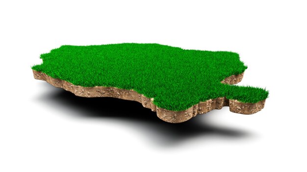 Roemenië kaart bodem land geologie dwarsdoorsnede met groen gras en rotsgrond textuur 3d illustratie