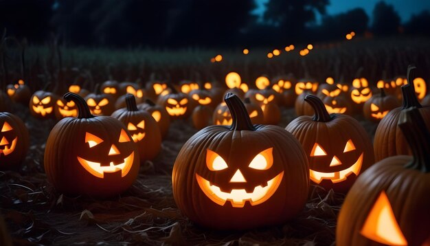 Foto roep de halloween-geest op met een boeiend beeld van een maanlicht pompoenveld