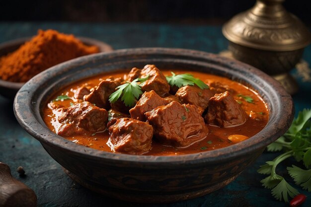 Photo rogan josh with fresh herbs