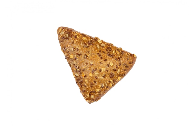 Rogge driehoekig broodje bestrooid met zonnebloem en lijnzaad