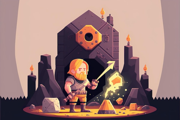 Roguelike video game flat illustration