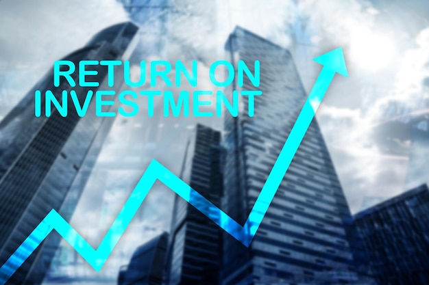 ROI Return on investment Stock trading and financial growth concept on blurred business center background