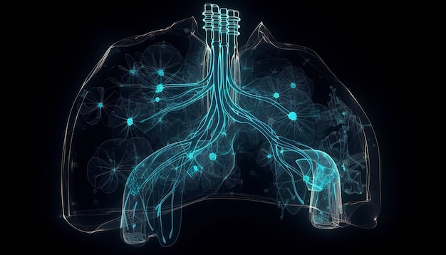 Rokerige longen van een roker op een donkere achtergrond isoleren medisch concept 3D illustratie Generatieve AI