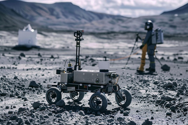 Foto rolend over de verlaten uitgestrektheid de rover depl generatieve ai